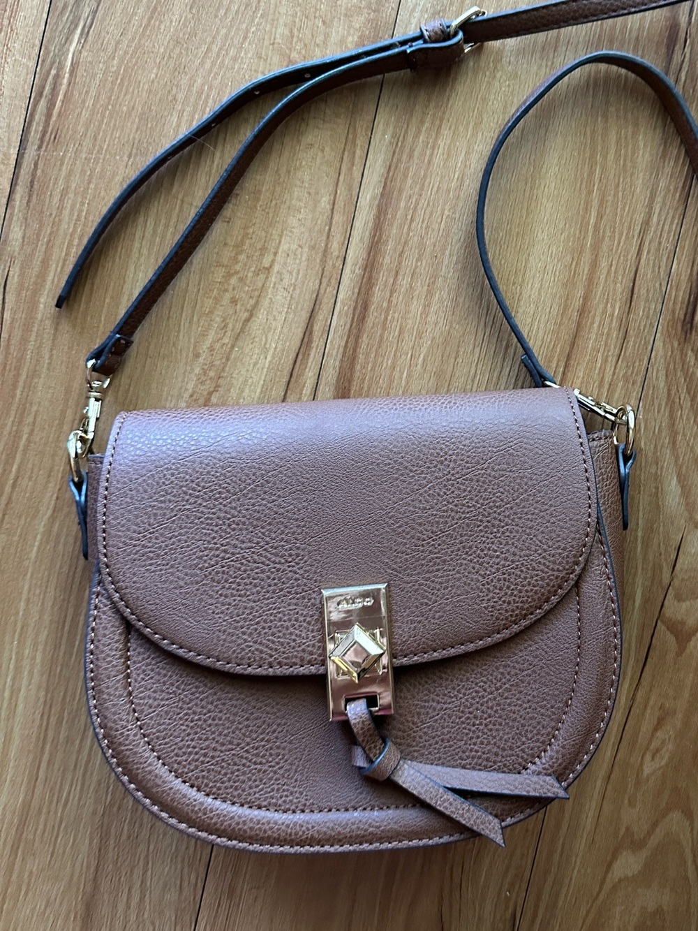 Aldo Brown Pebbled Leather Bag with Scarf-Wrapped Strap & Crossbody Strap